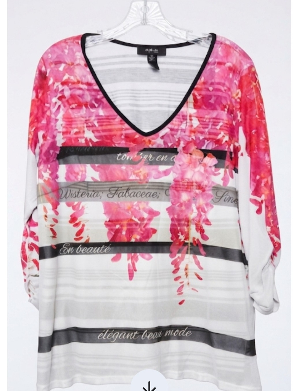 Style & Co. V-Neck Floral & Striped 3/4 Sleeve Top Size 1X
